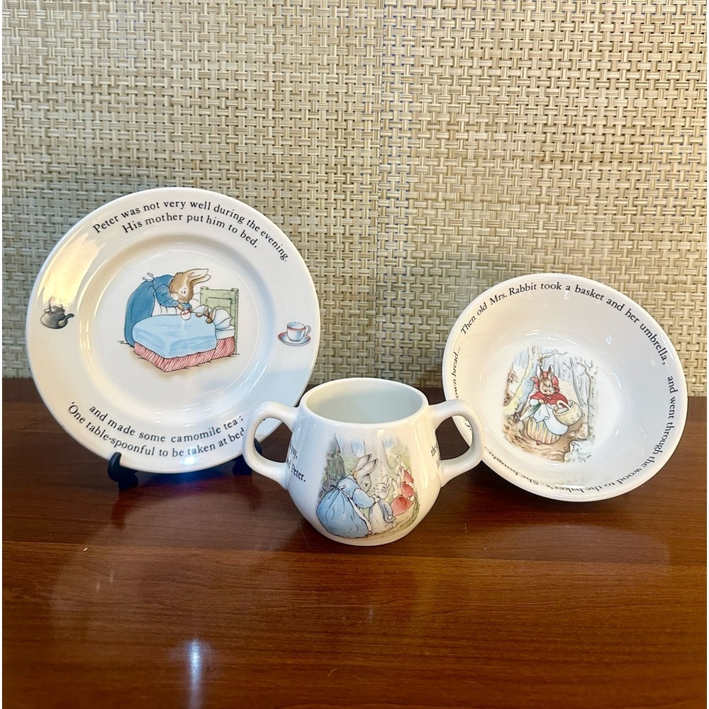 🌟2xHP🌟VTG 1980s Wedgewood Peter Rabbit Child's Plate, Bowl & Cup 3 Piece Set Eng